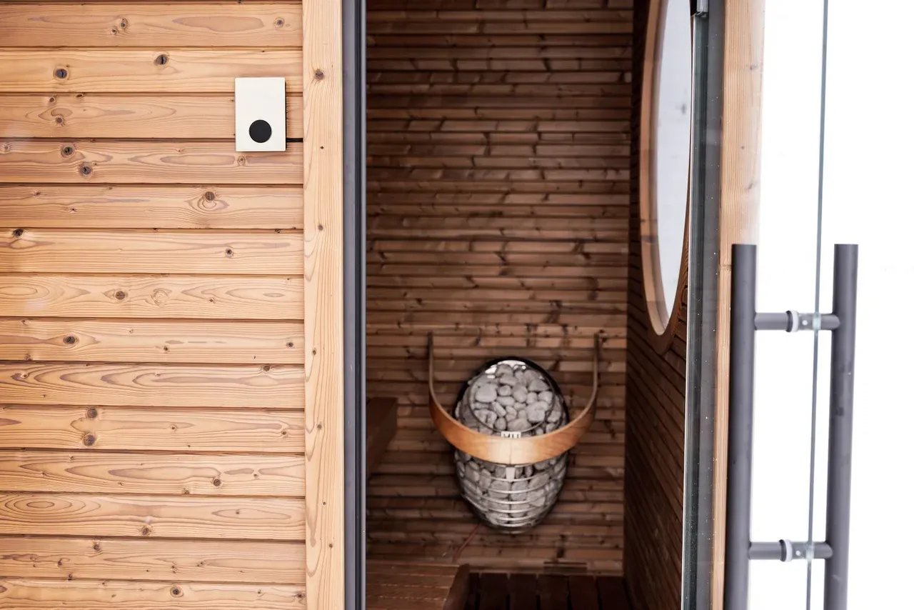 Cabina de sauna de infrarrojos de madera con calentador y piedras para uso en casa